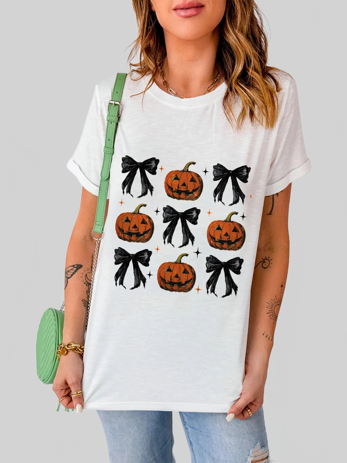 Pumpkin Round Neck Short Sleeve T-Shirt nicholesgifts