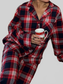 Plaid Collared Neck Button Up Top and Pants Lounge Set nicholesgifts