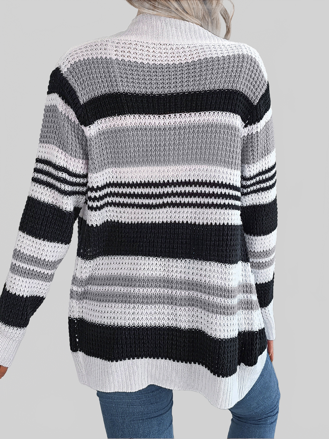 Women Striped Open Front Long Sleeve Cardigan nicholesgifts