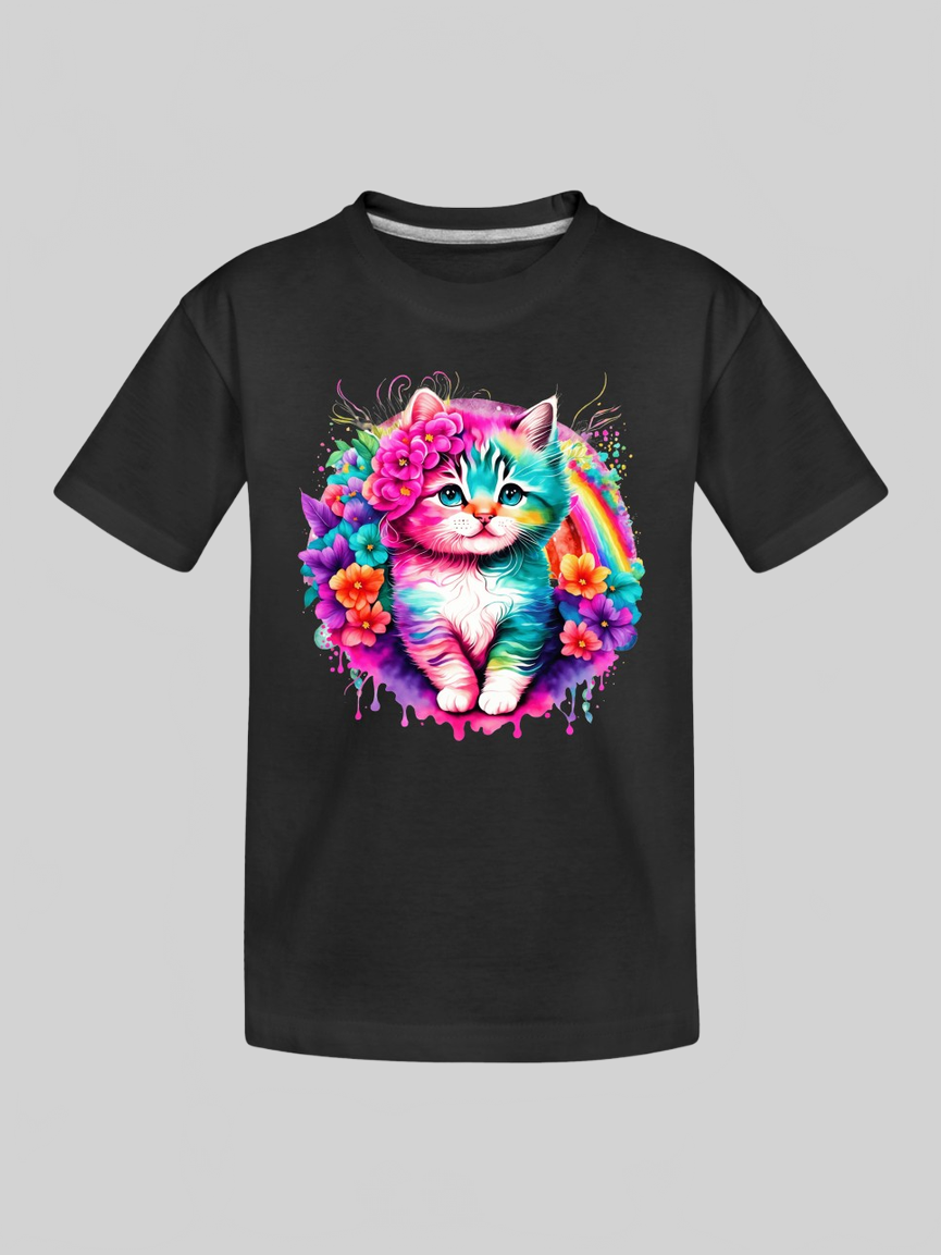 Toddler Girls Colorful Kitten Short Sleeve Tee Shirt nicholesgifts