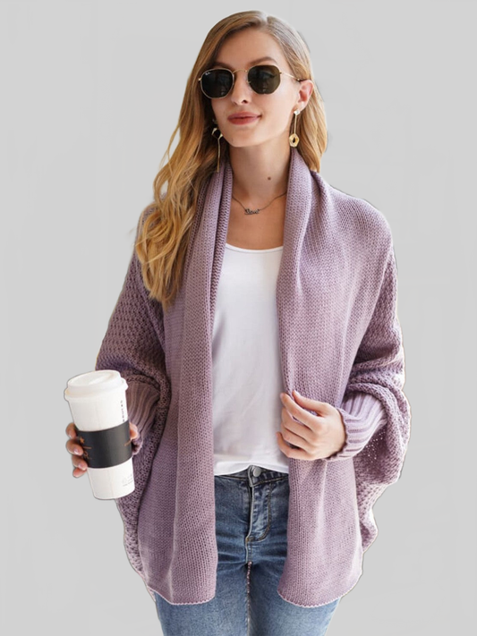 Dolman Sleeve Open Front Ribbed Trim Longline Cardigan nicholesgifts