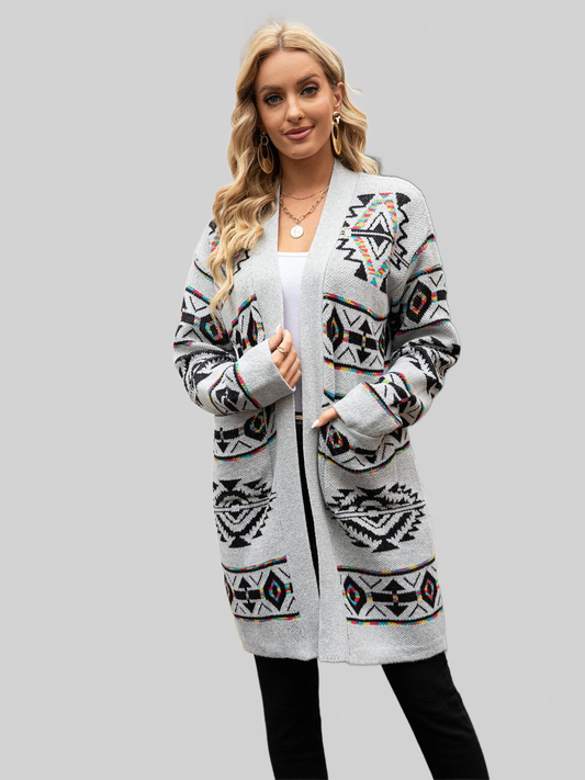 Angel Wings Printed Long Sleeve Cardigan with Pocket nicholesgifts