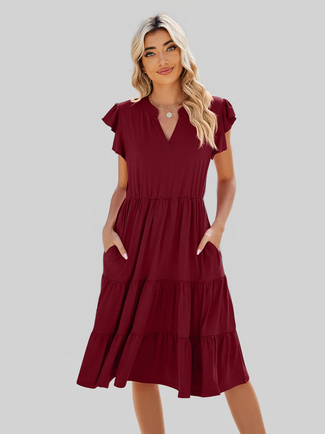 Ruched Notched Cap Sleeve Dress nicholesgifts