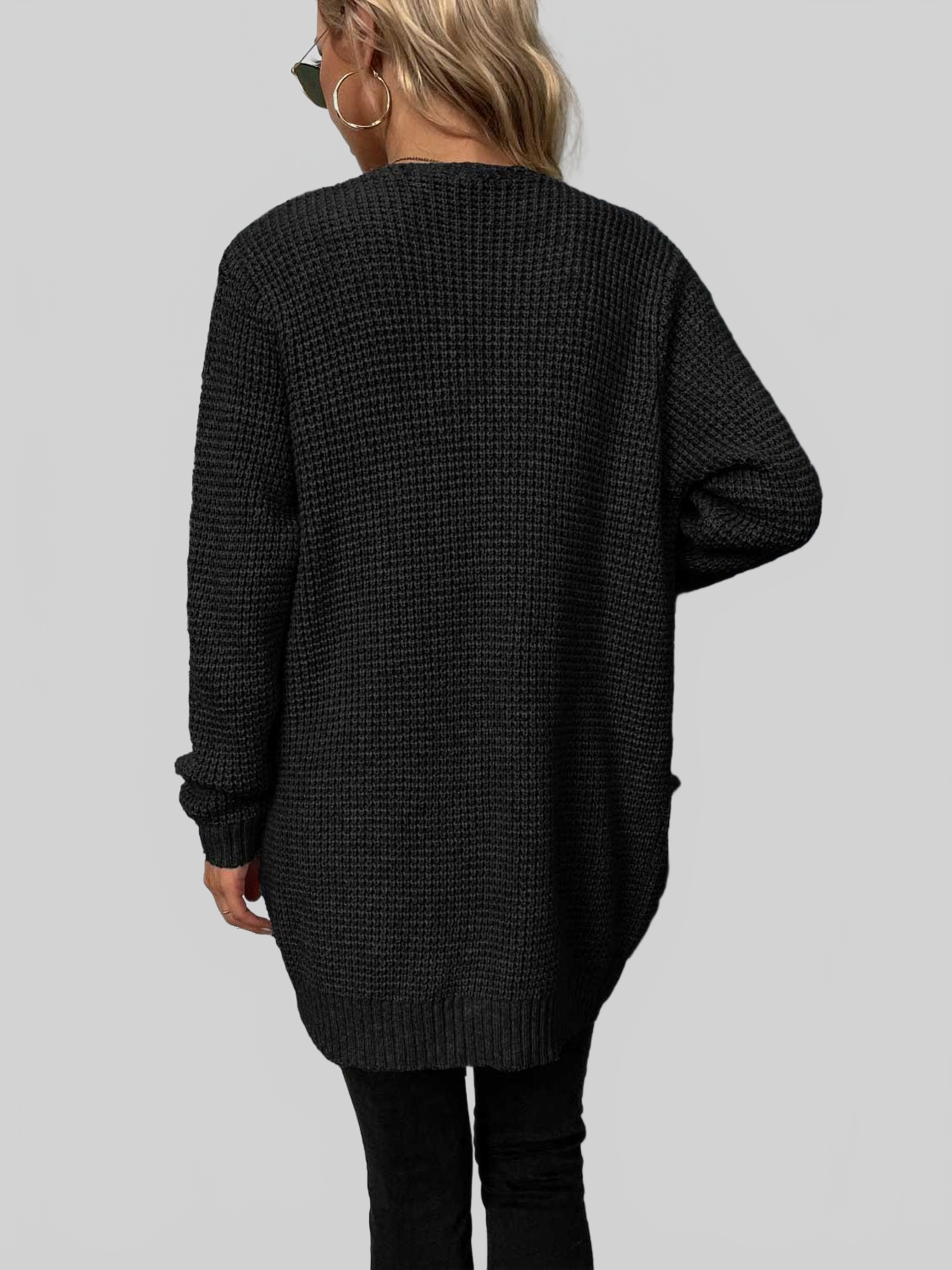 Rib-Knit Open Front Pocketed Cardigan nicholesgifts