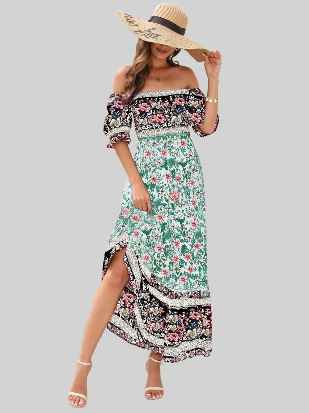 Floral Flounce Sleeve Midi Dress nicholesgifts