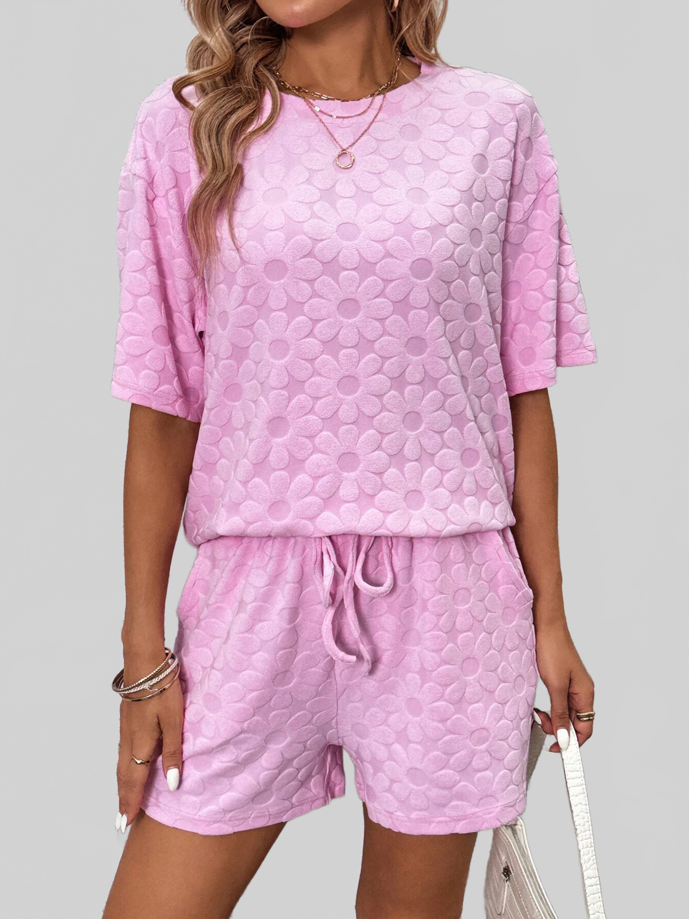 Flower Round Neck Top and Shorts Lounge Set nicholesgifts