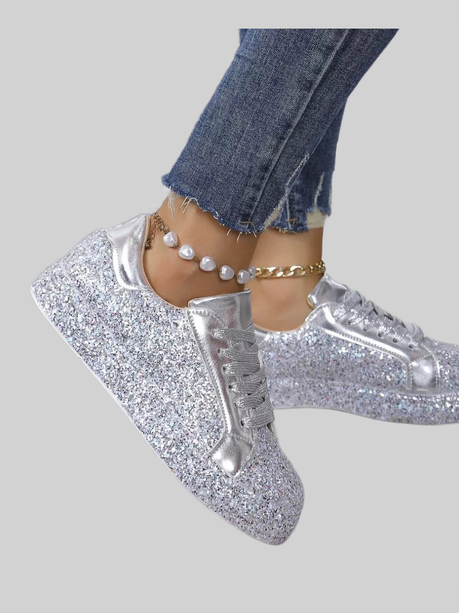 Women Sequin Lace Up Sneakers nicholesgifts