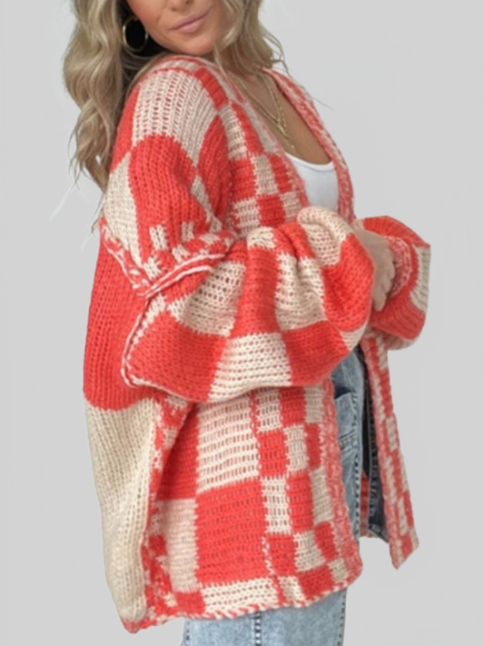 Women Plaid Open Front Long Sleeve Cardigan Sweater NicholesGifts