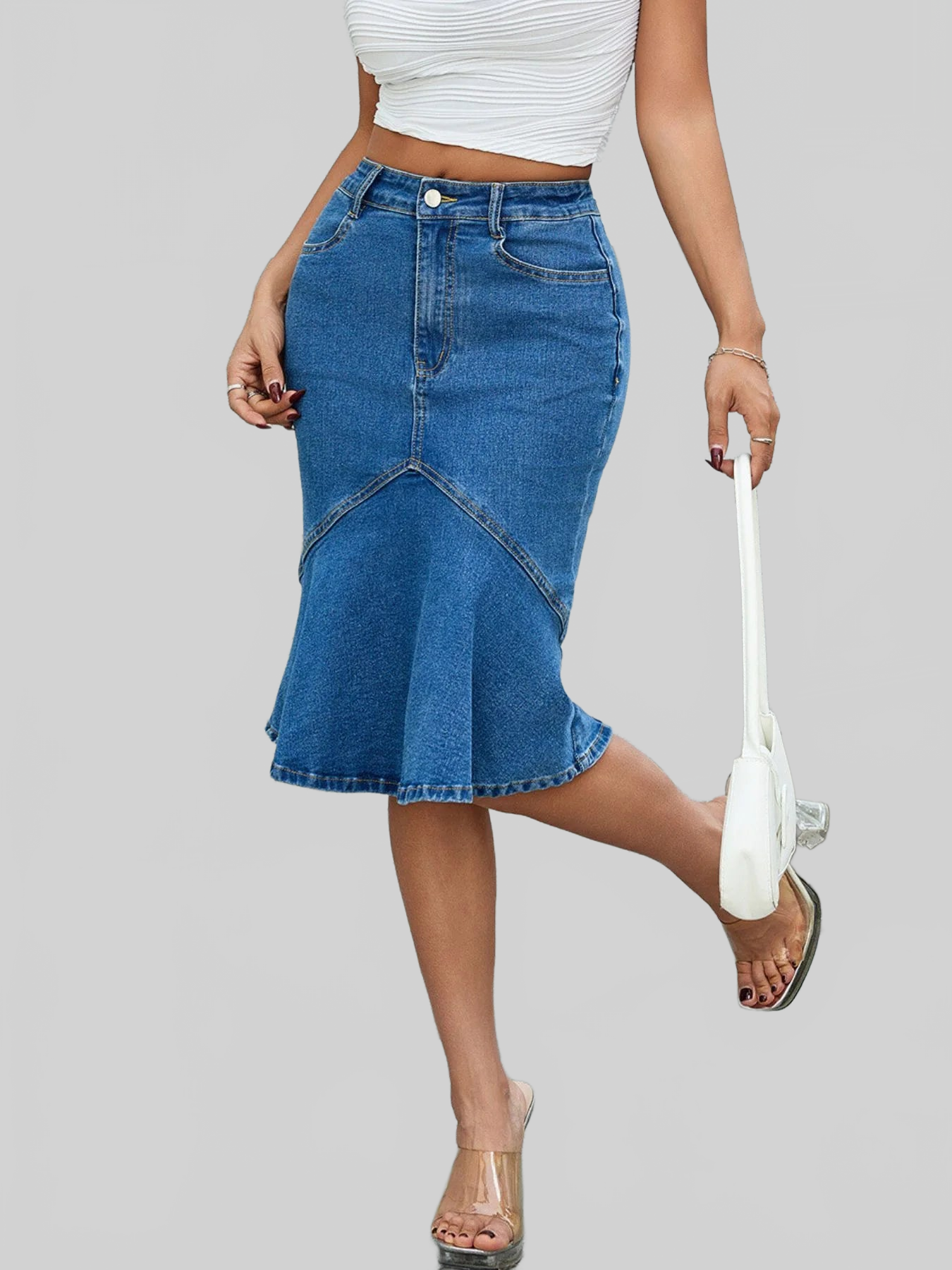 High Waist Mermaid Hem Denim Skirt nicholesgifts