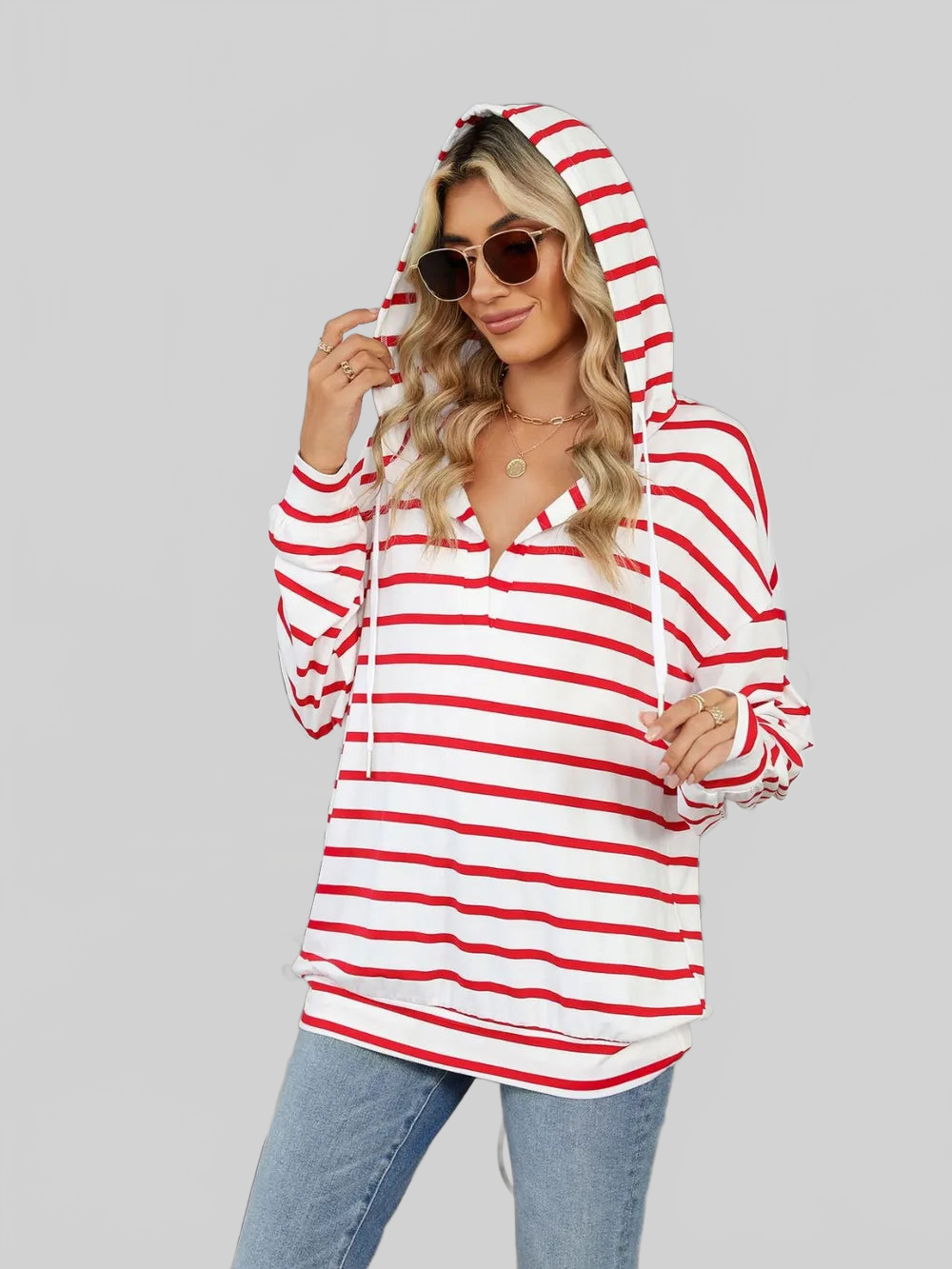 Drawstring Striped Long Sleeve Hoodie NicholesGifts