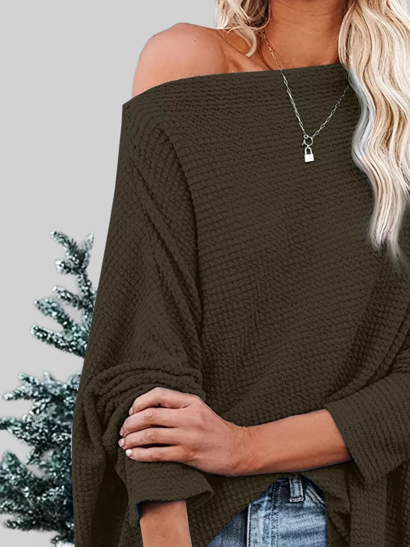 Waffle Knit Boat Neck T-Shirt nicholesgifts