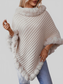 Women Fuzzy Trim Texture Three-Quarter Sleeve Poncho nicholesgifts