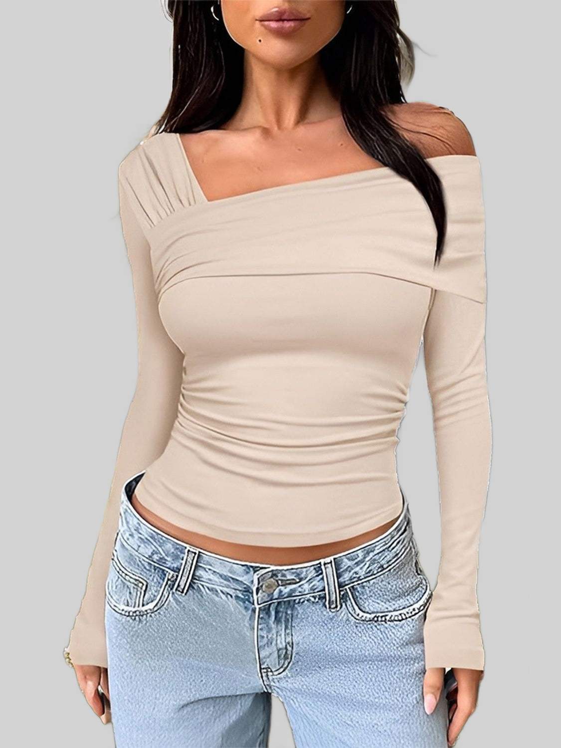 Women Ruched One Shoulder Long Sleeve T-Shirt NicholesGifts