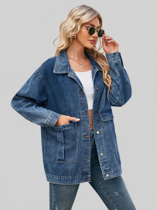 Button Up Long Sleeve Denim Jacket nicholesgifts
