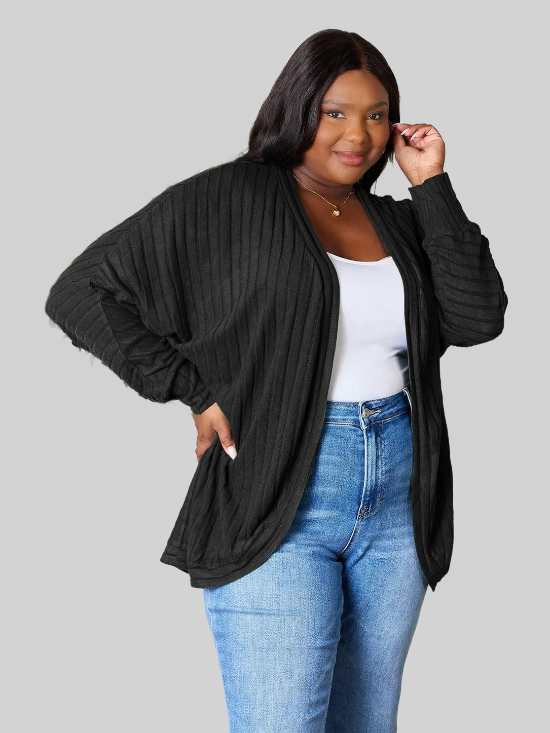 Women Basic Bae Full Size Ribbed Cocoon Cardigan nicholesgifts