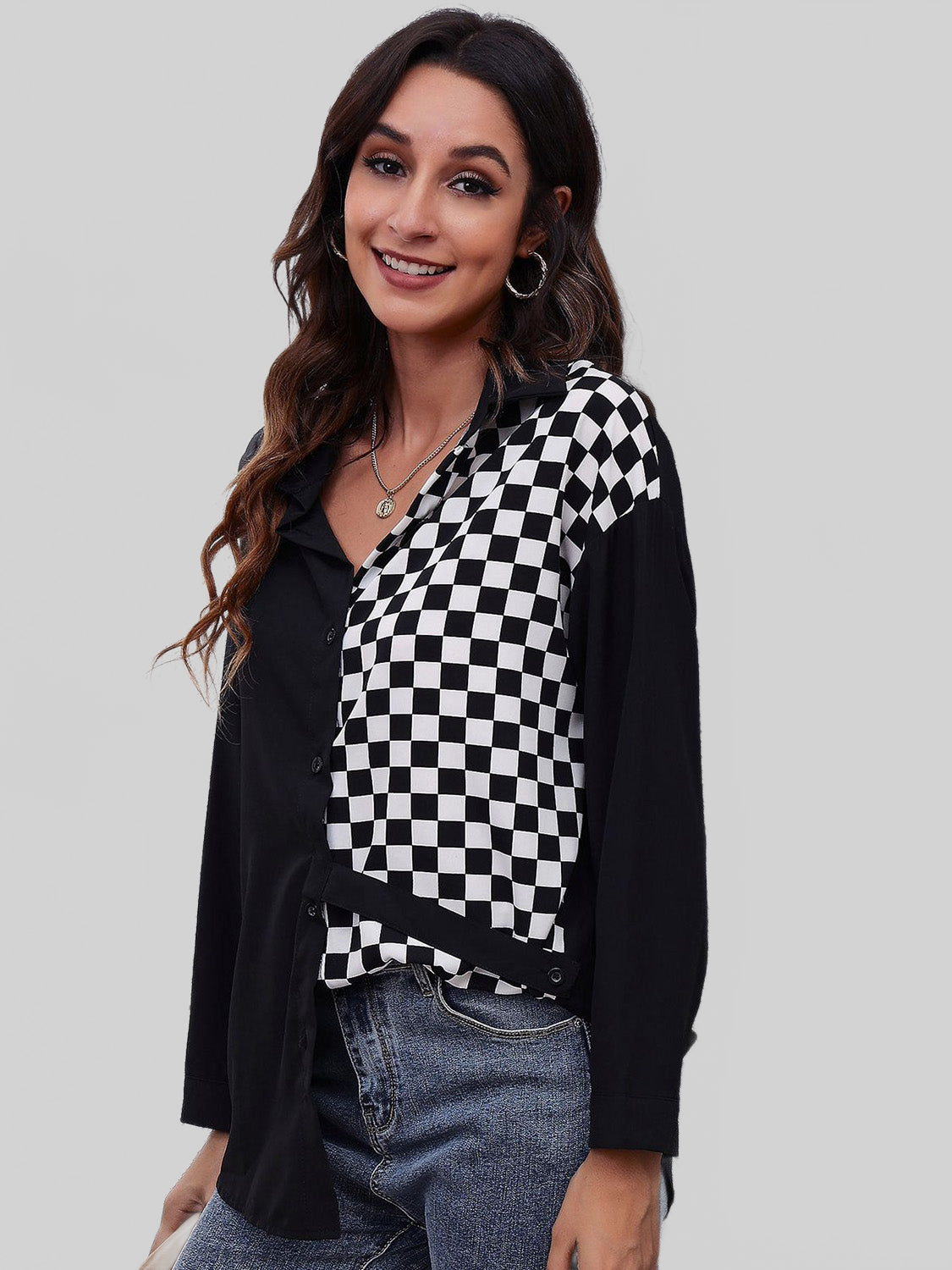 Women Printed Collared Neck Long Sleeve Shirt NicholesGifts