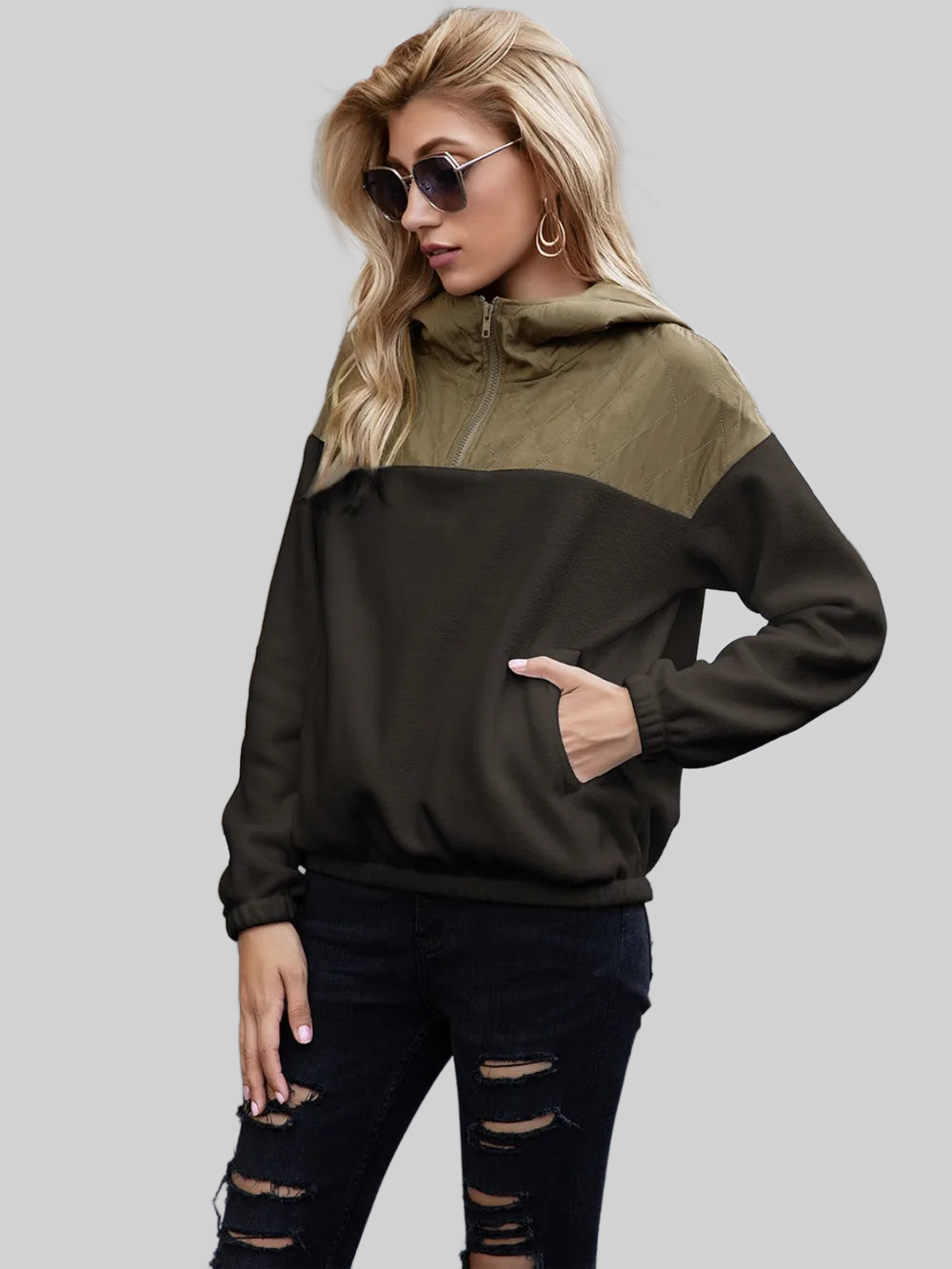 Ivy Lane Pocketed Color Block Quarter Zip Hoodie NicholesGifts