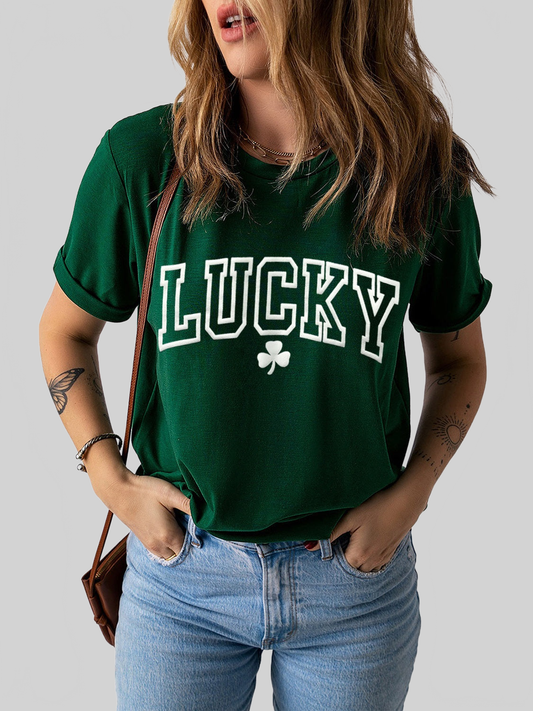 LUCKY Round Neck Short Sleeve T-Shirt NicholesGifts