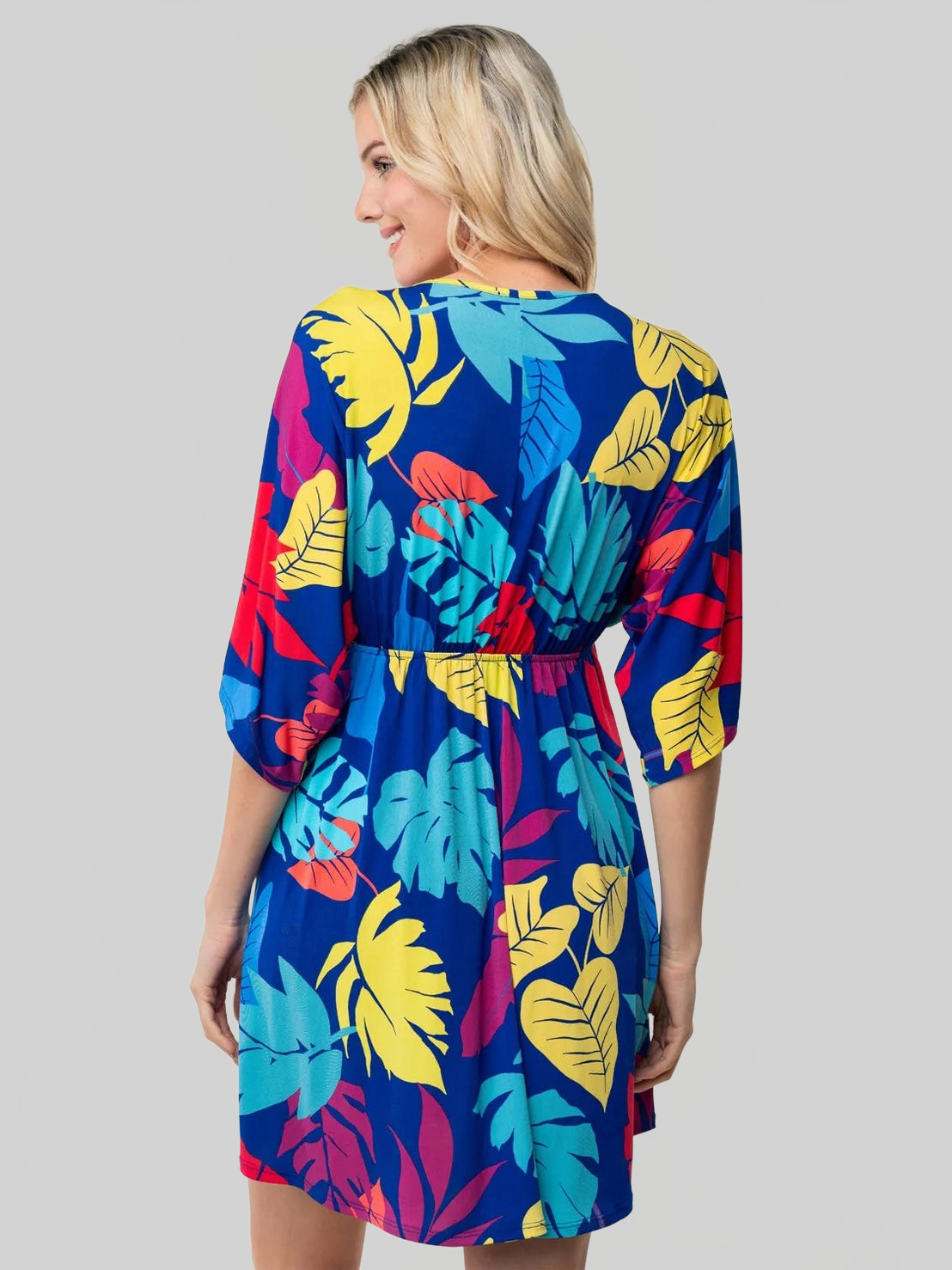 White Birch Full Size Printed V-Neck Mini Dress nicholesgifts