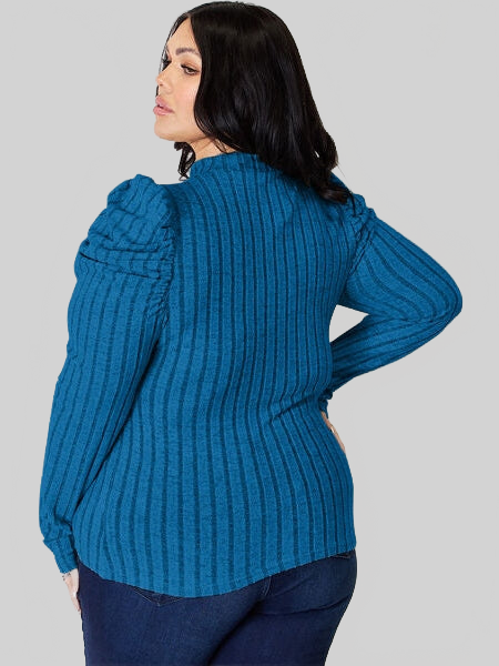Basic Full Size Ribbed Mock Neck Puff Sleeve T-Shirt nicholesgifts