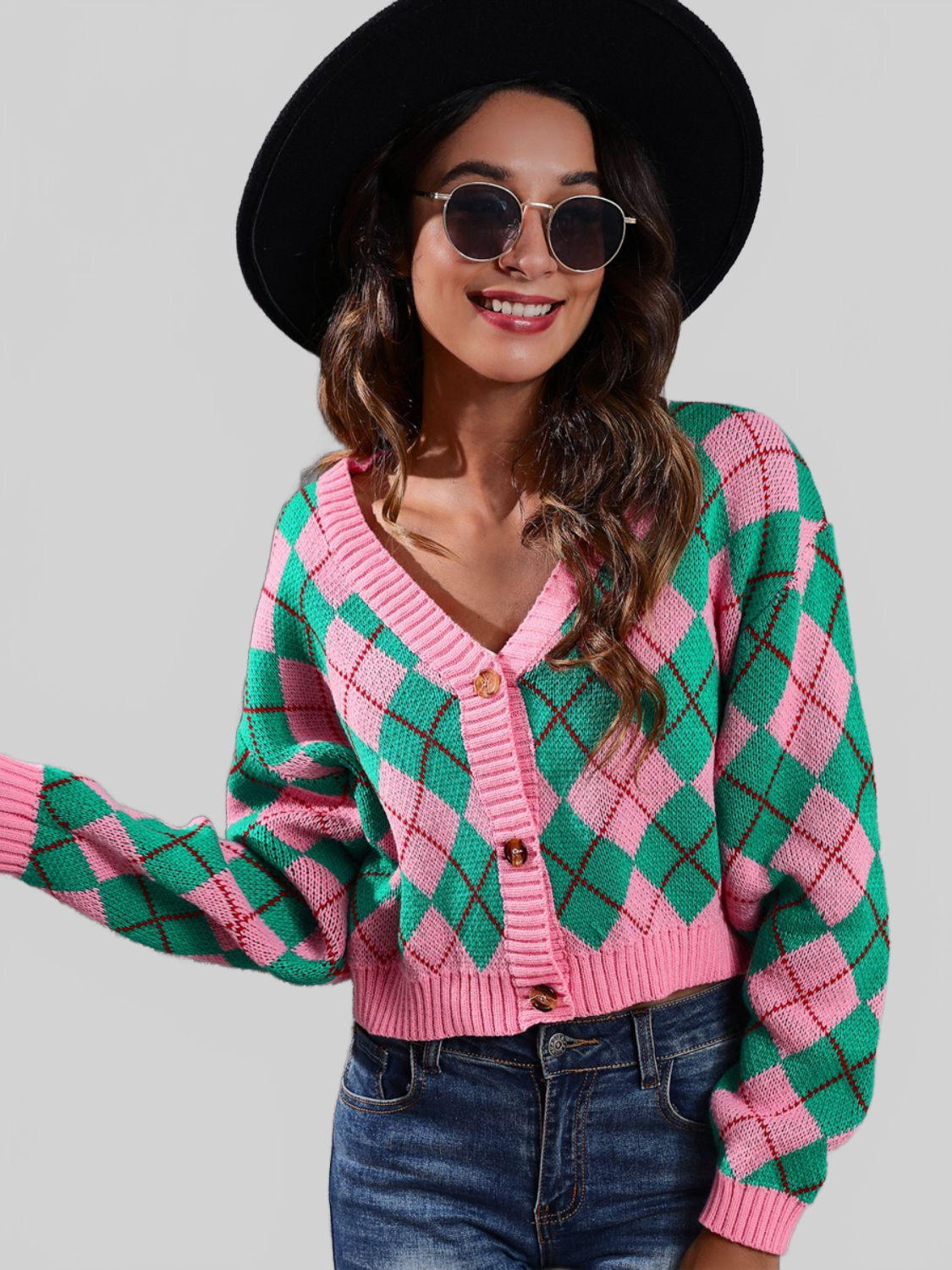 Women Geometric Button Up Long Sleeve Cardigan NicholesGifts