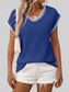 Women Contrast Trim V-Neck Short Sleeve Knit Top nicholesgifts