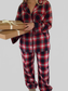 Plaid Collared Neck Button Up Top and Pants Lounge Set nicholesgifts