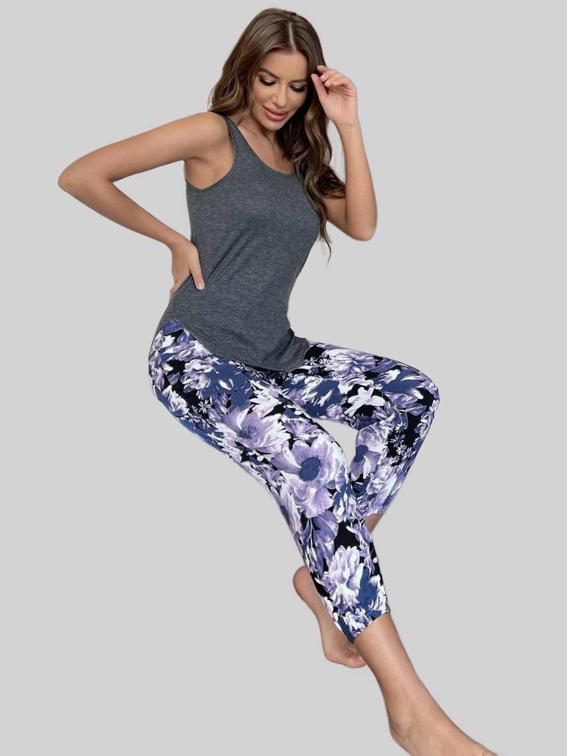Scoop Neck Tank and Floral Cropped Pants Lounge Set nicholesgifts