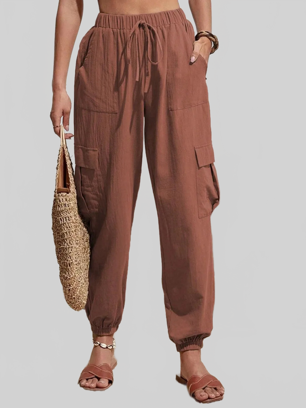 Drawstring Joggers with Cargo Pockets nicholesgifts