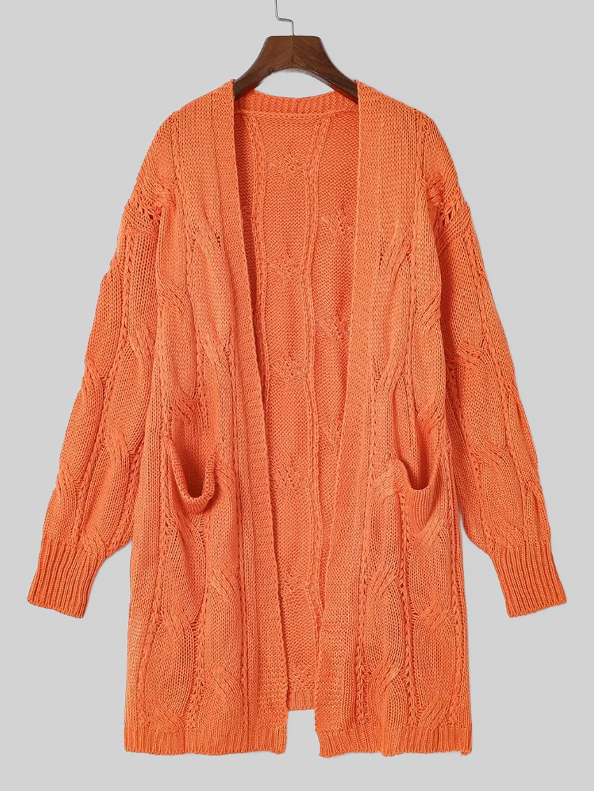 Women Cable-Knit Dropped Shoulder Slit Cardigan nicholesgifts