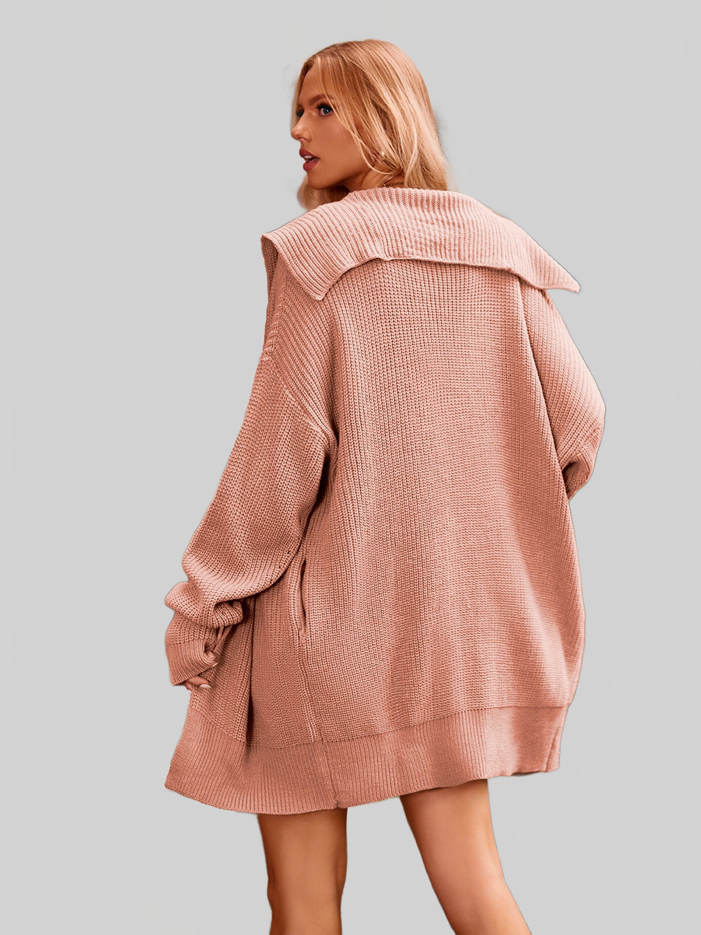 Women Collared Neck Button-Up Cardigan with Pockets nicholesgifts