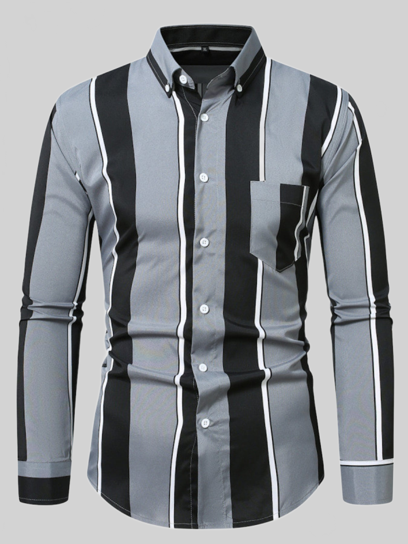 Men's Plus Size Slim Fit Striped Button Up Shirt nicholesgifts