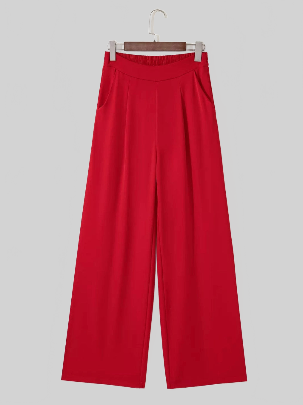 Women Pleated Detail Pull On High Elastic Waist Loose Straight Pants nicholesgifts
