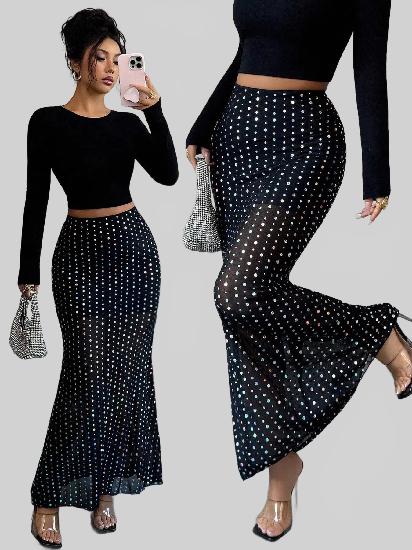 Women Polka Dot Maxi Skirt nicholesgifts