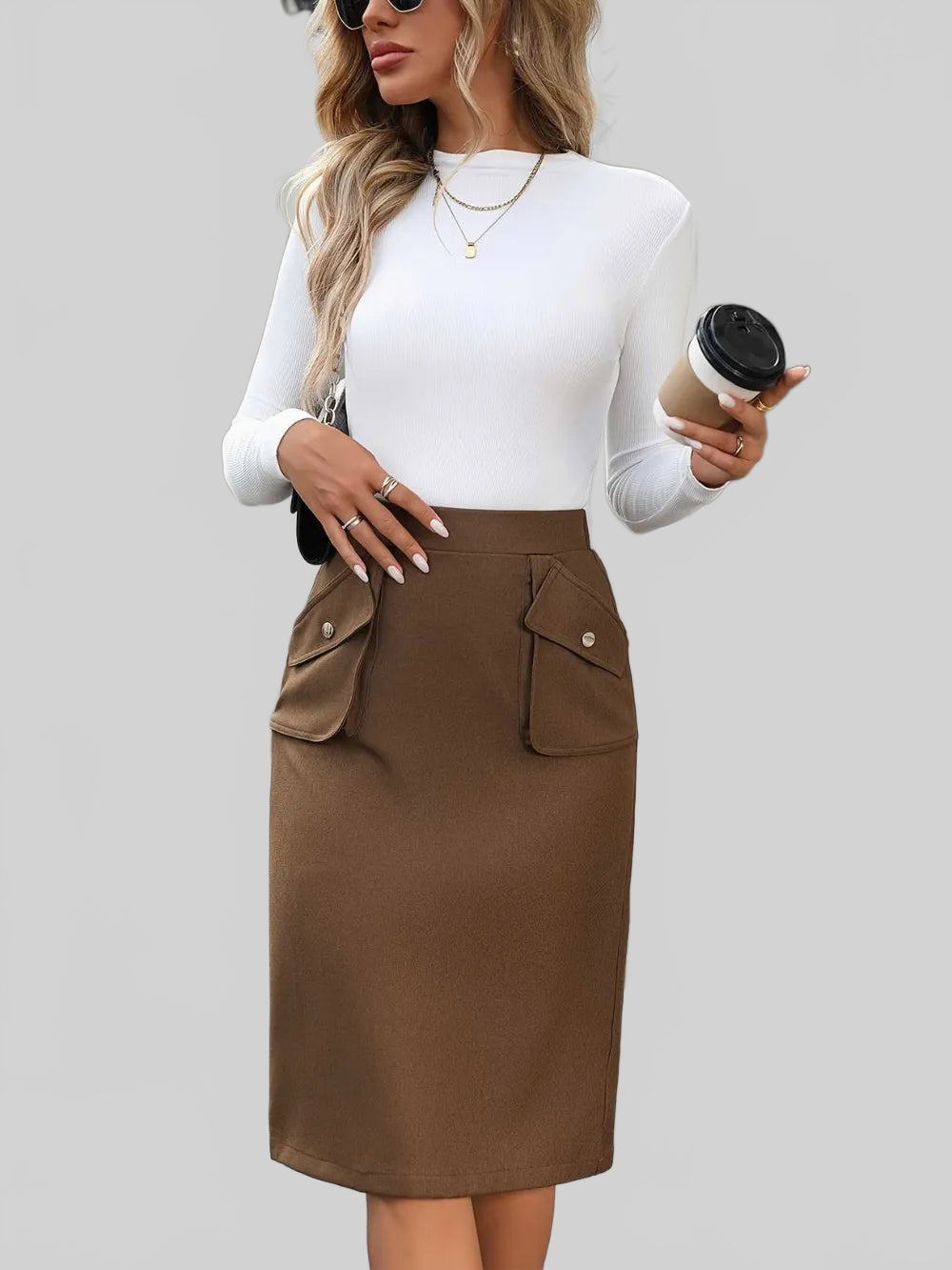 Elastic Waist Skirt with Pockets nicholesgifts