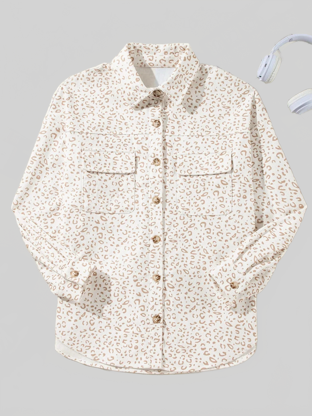 Leopard Collared Neck Dropped Shoulder Jacket nicholesgifts