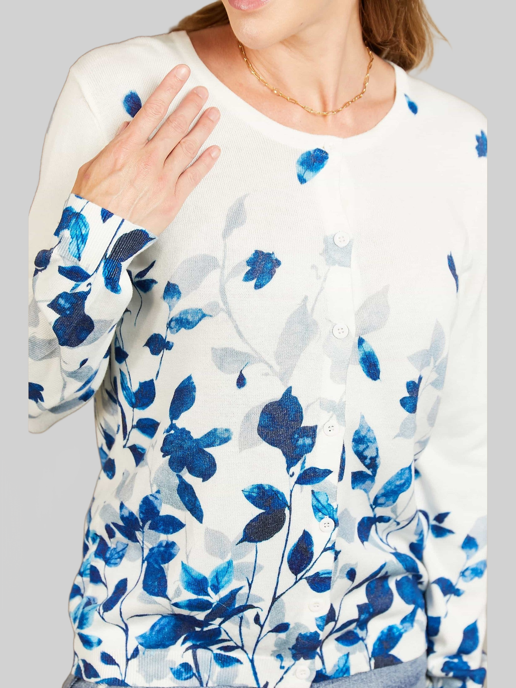 Woven Right Floral Button Front Round Neck Cardigan nicholesgifts