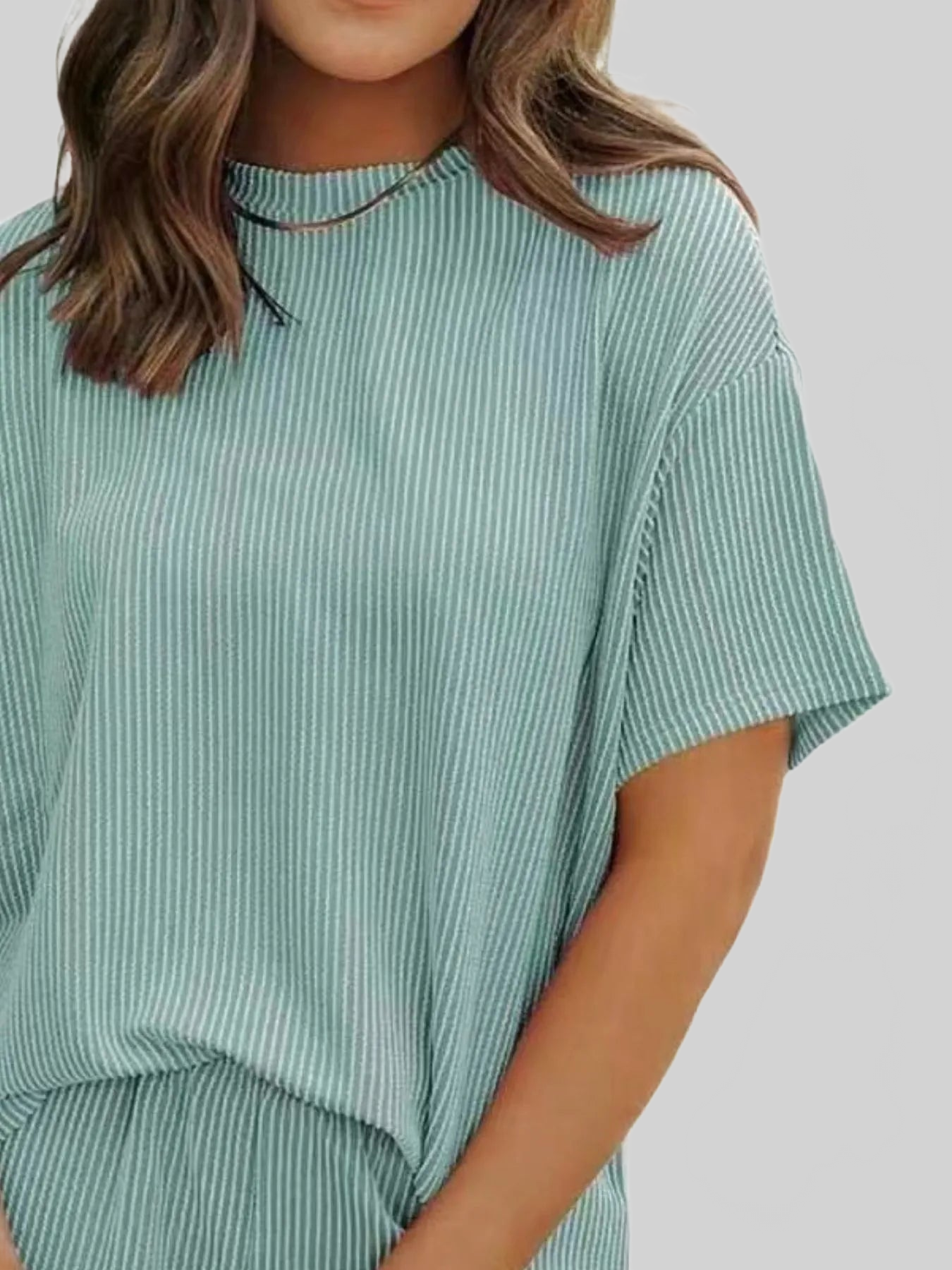 Full Size Ribbed Short Sleeve Top and Shorts Two-Piece Set Plus Size nicholesgifts
