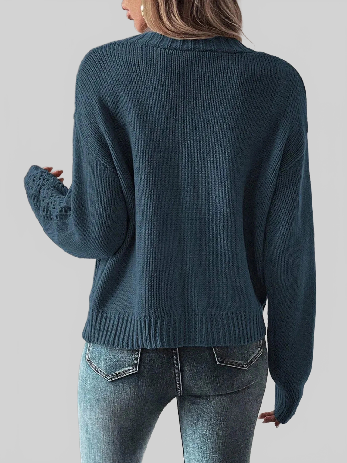 Openwork Button Up Long Sleeve Cardigan nicholesgifts