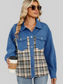 Plaid Button Up Long Sleeve Denim Jacket nicholesgifts