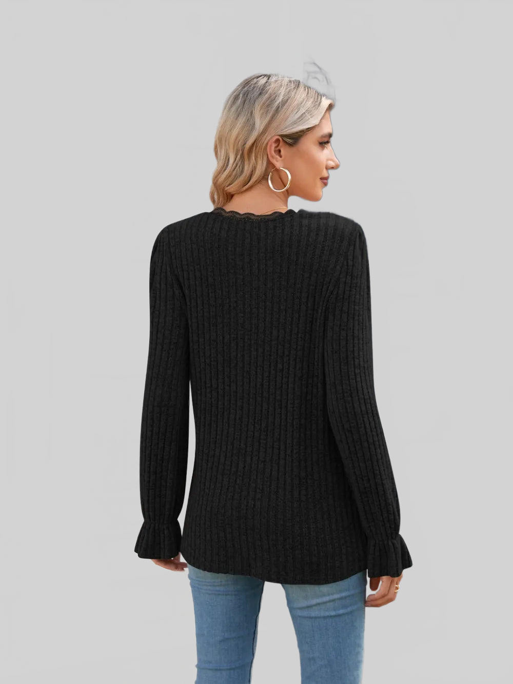 Lace Detail V-Neck Long Sleeve T-Shirt NicholesGifts