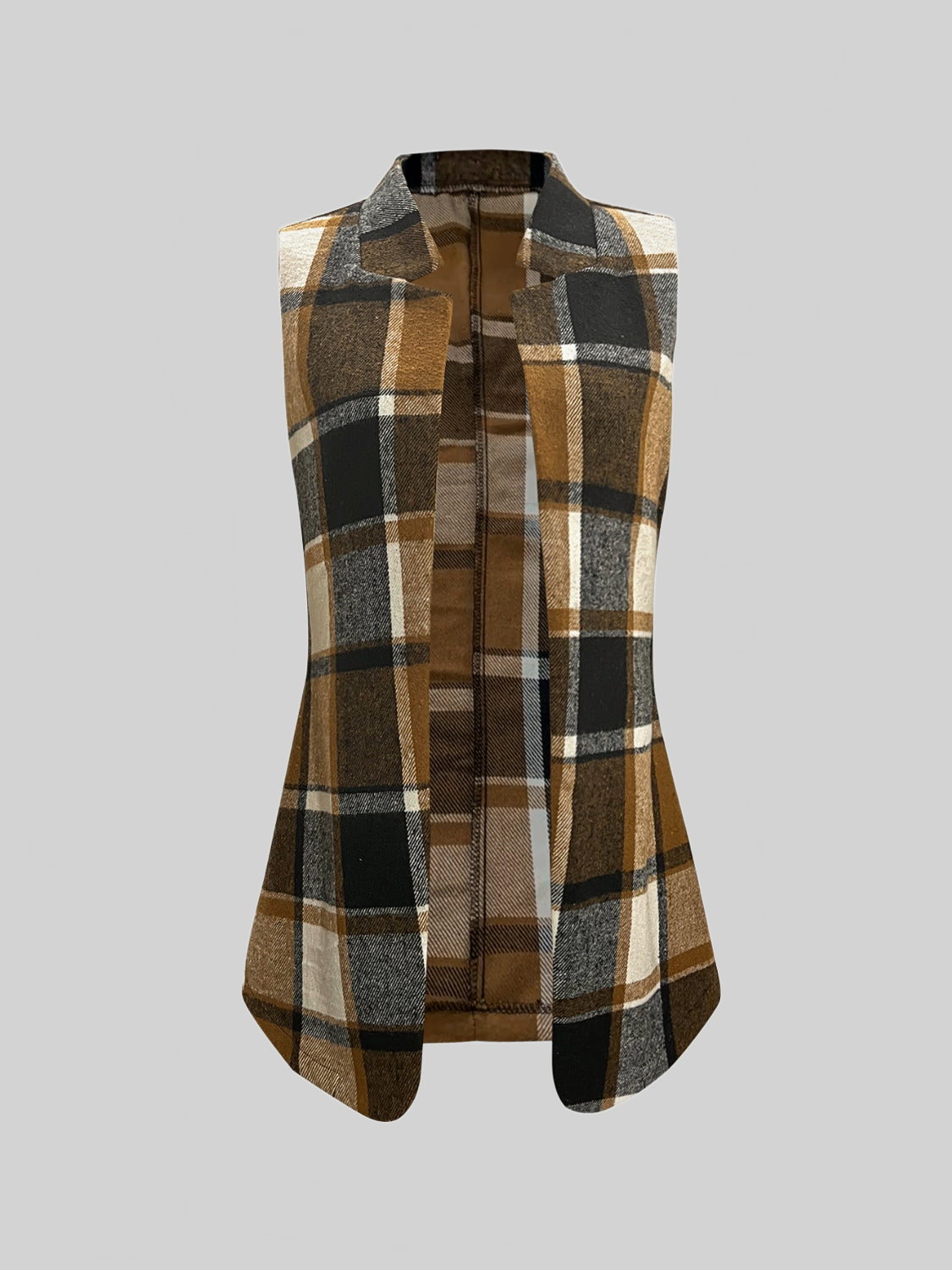 Plaid Open Front Collared Neck Vest nicholesgifts