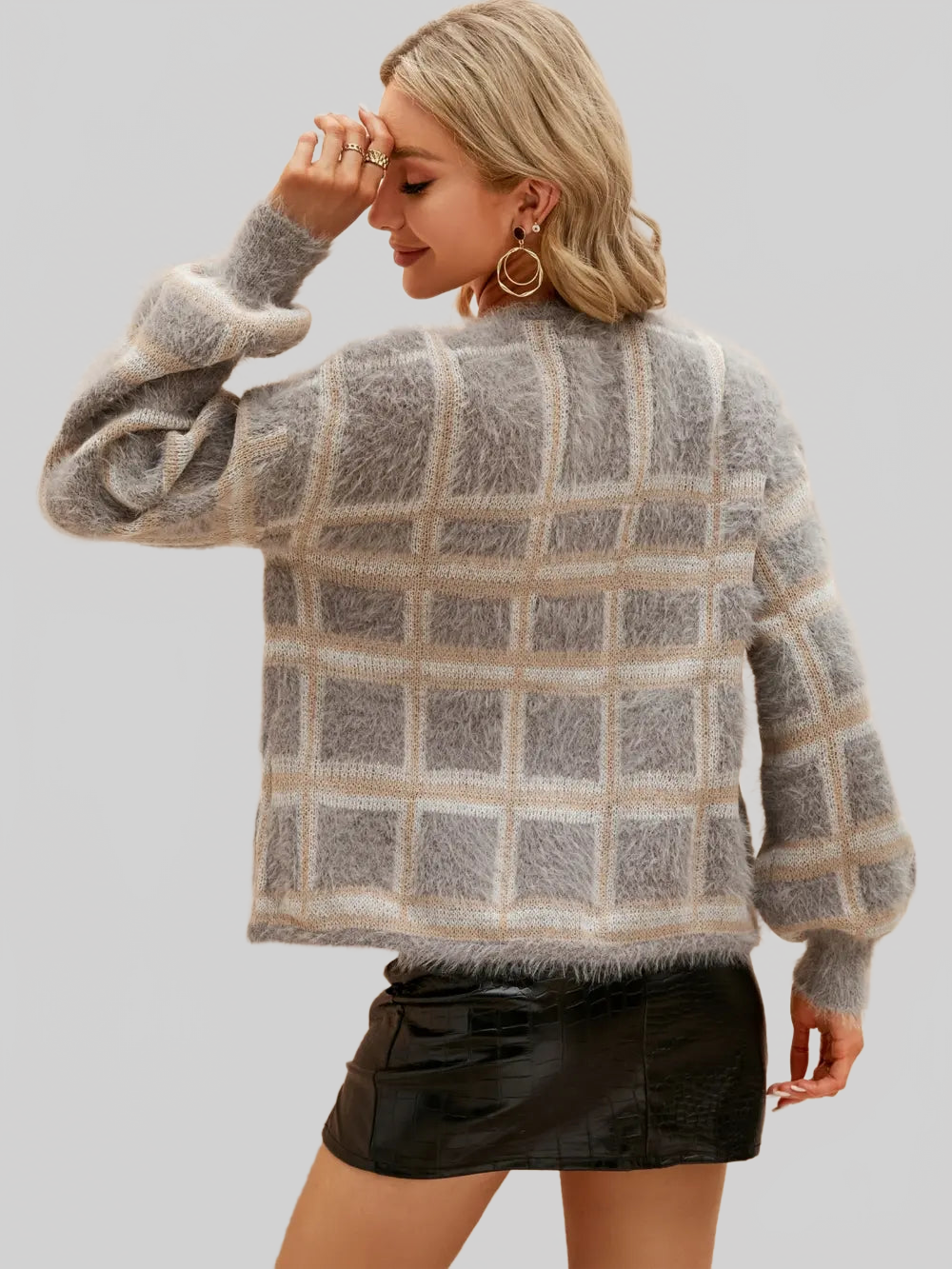 Women Open Front Plaid Long Sleeve Cardigan nicholesgifts
