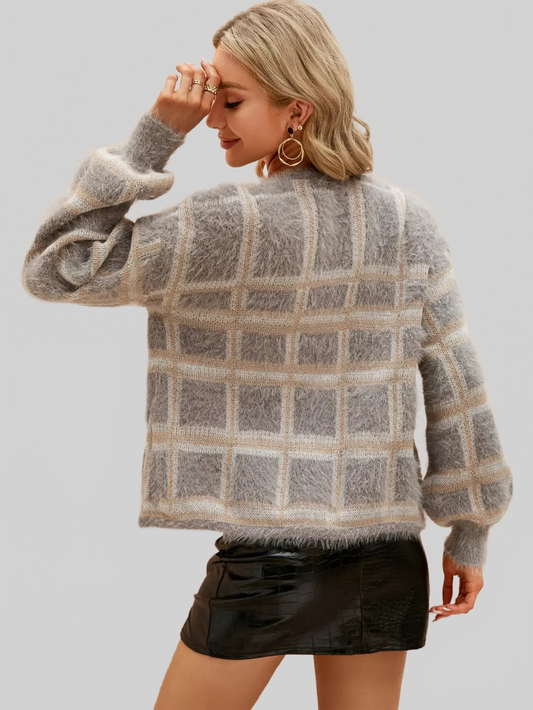 Women Open Front Plaid Long Sleeve Cardigan nicholesgifts
