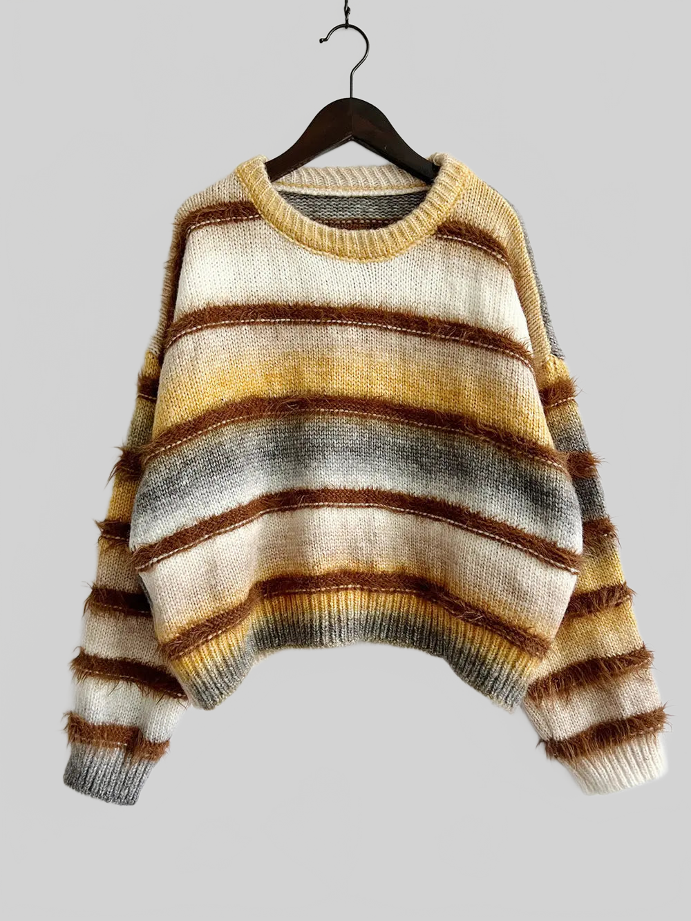 Women Striped Round Neck Long Sleeve Pullover Sweater nicholesgifts