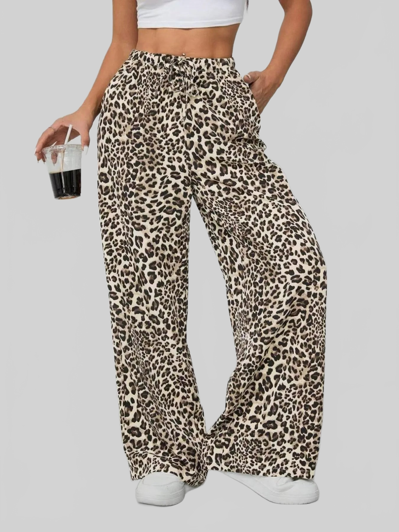 Women Leopard Print Wide Leg Pants nicholesgifts