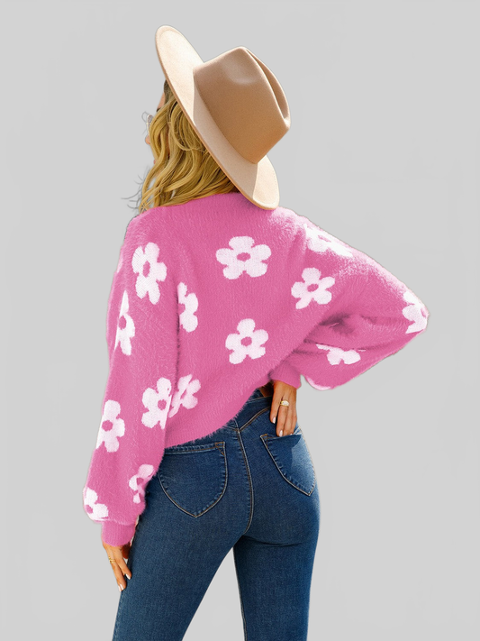 Angel Wings Floral Open Front Fuzzy Cardigan nicholesgifts