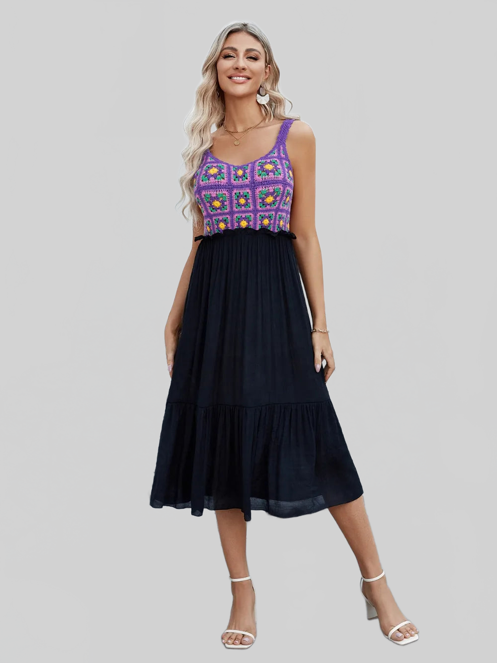 Openwork Wide Strap Midi Dress nicholesgifts