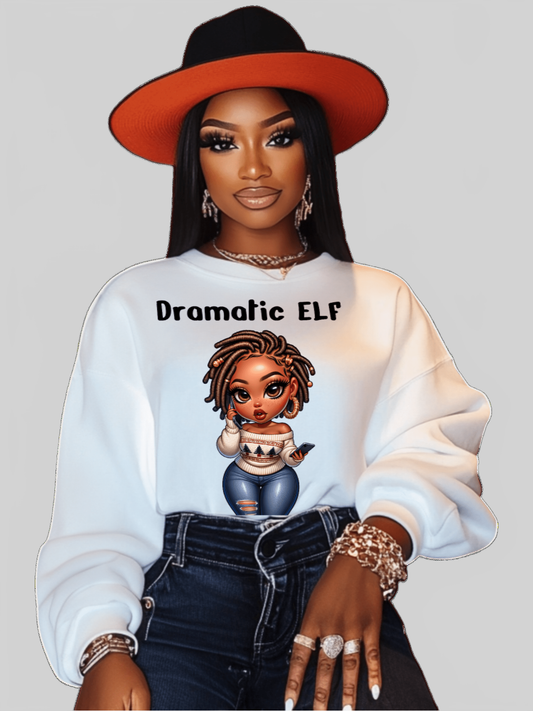 African American women Christmas elf gold locks crewneck sweatshirt by Gildan