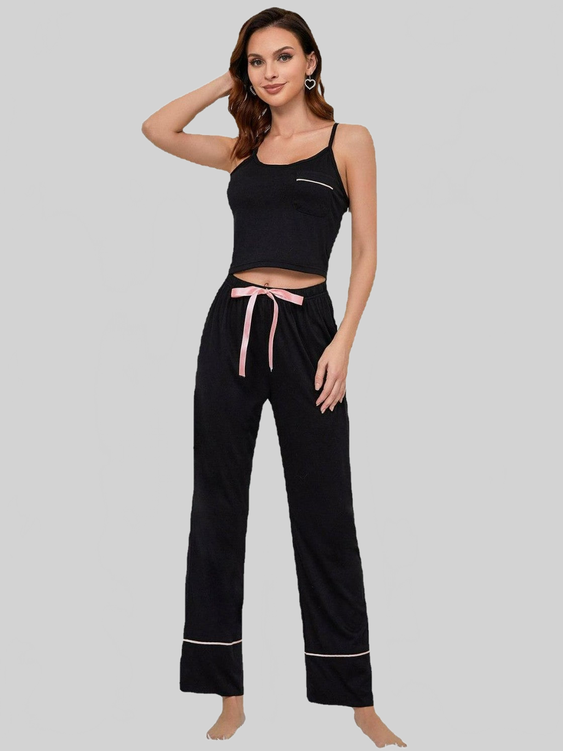 Contrast Trim Cropped Cami and Pants Loungewear Set nicholesgifts